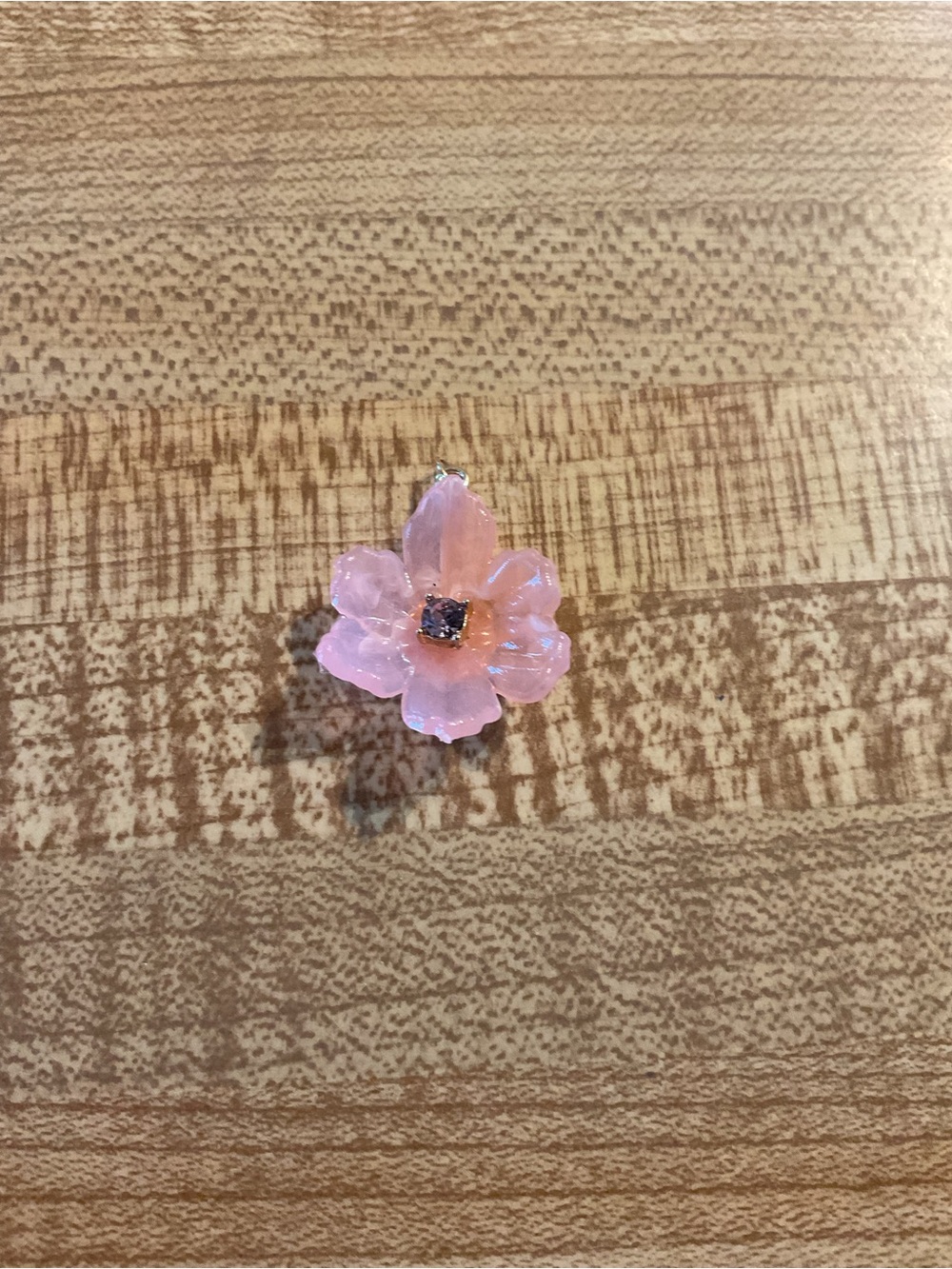 Delicate pink Flower Charm with rhinestone or cz center.